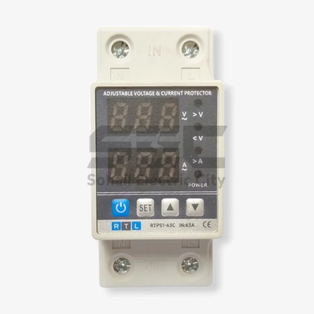 63A Adjustable Voltage & Current Protector Relay – 220V, DIN Rail
