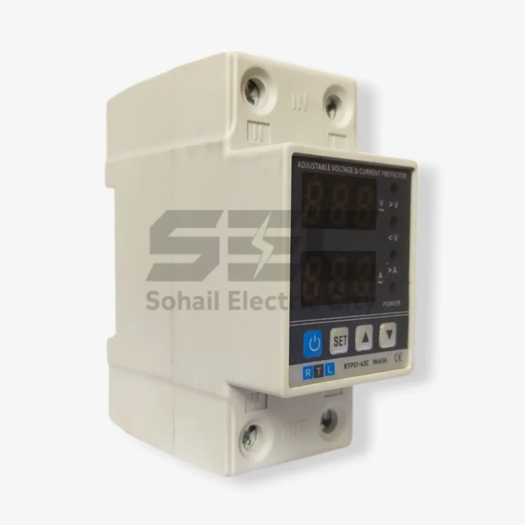 63A Adjustable Voltage & Current Protector Relay – 220V, DIN Rail