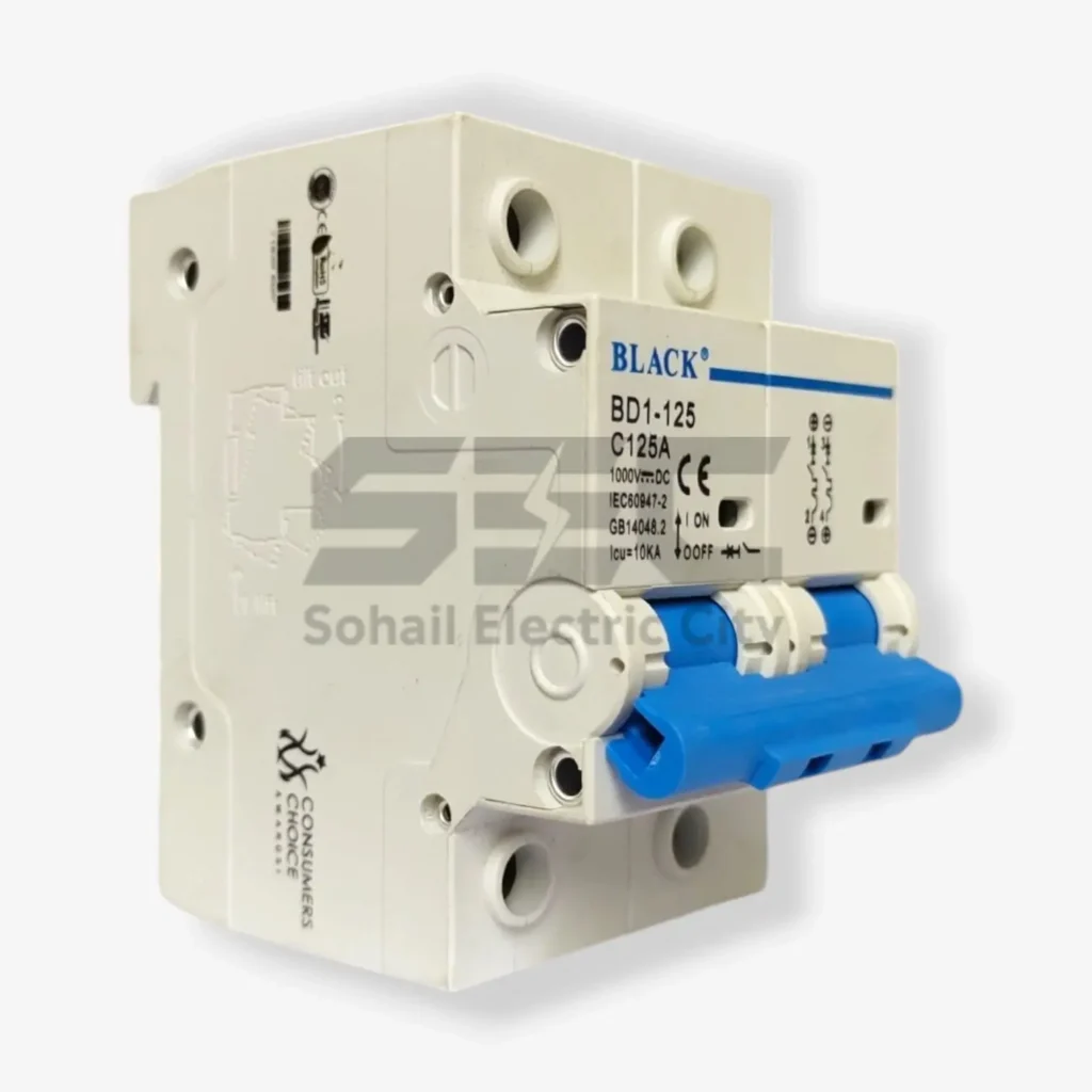 Black BD1-125 C125A 2 Pole DC 1000V Circuit Breaker – High-Current Solar & Industrial Protection