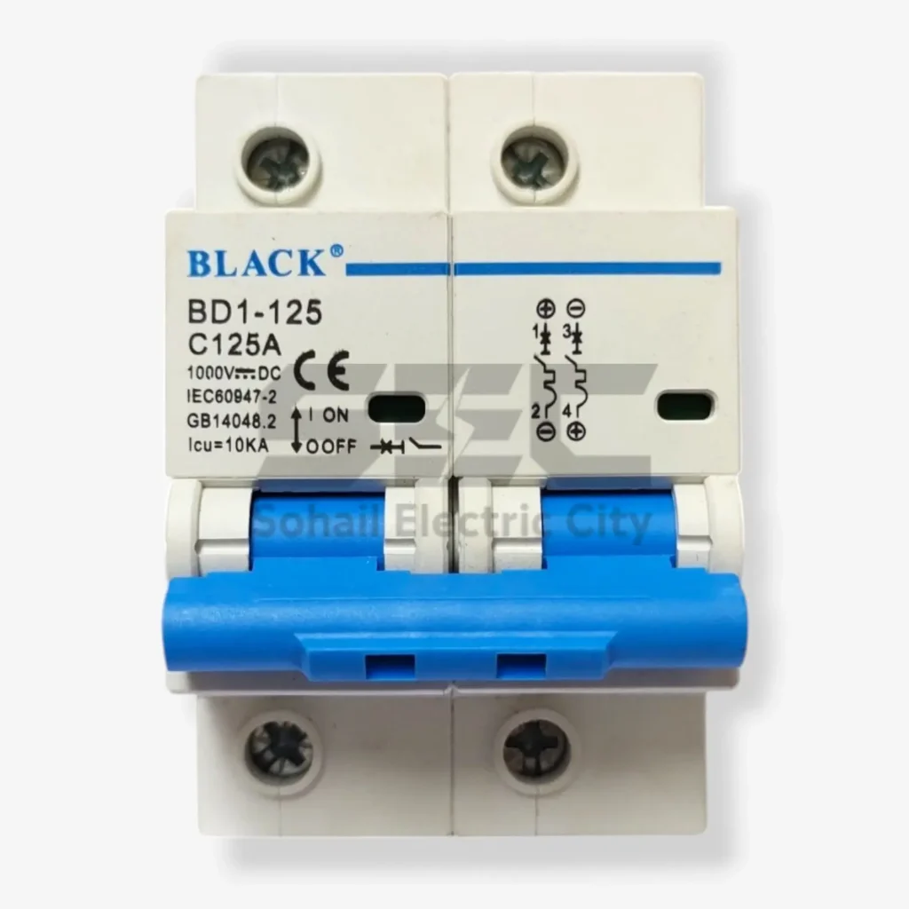 Black BD1-125 C125A 2 Pole DC 1000V Circuit Breaker – High-Current Solar & Industrial Protection