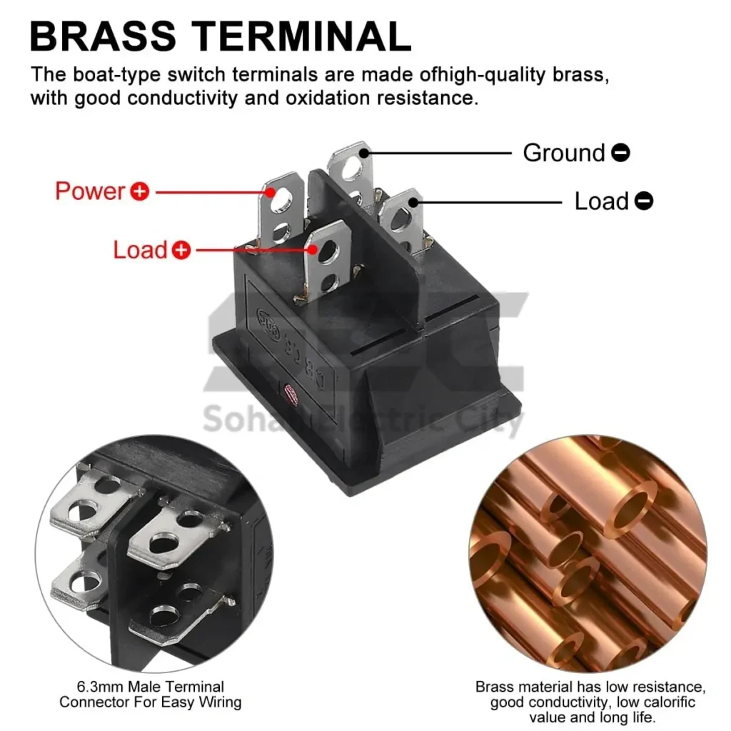 ON/OFF Rocker Switch – DPDT, 4-Pin, AC 250V/15A, with Indicator Light