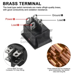 ON/OFF Rocker Switch – DPDT, 4-Pin, AC 250V/15A, with Indicator Light
