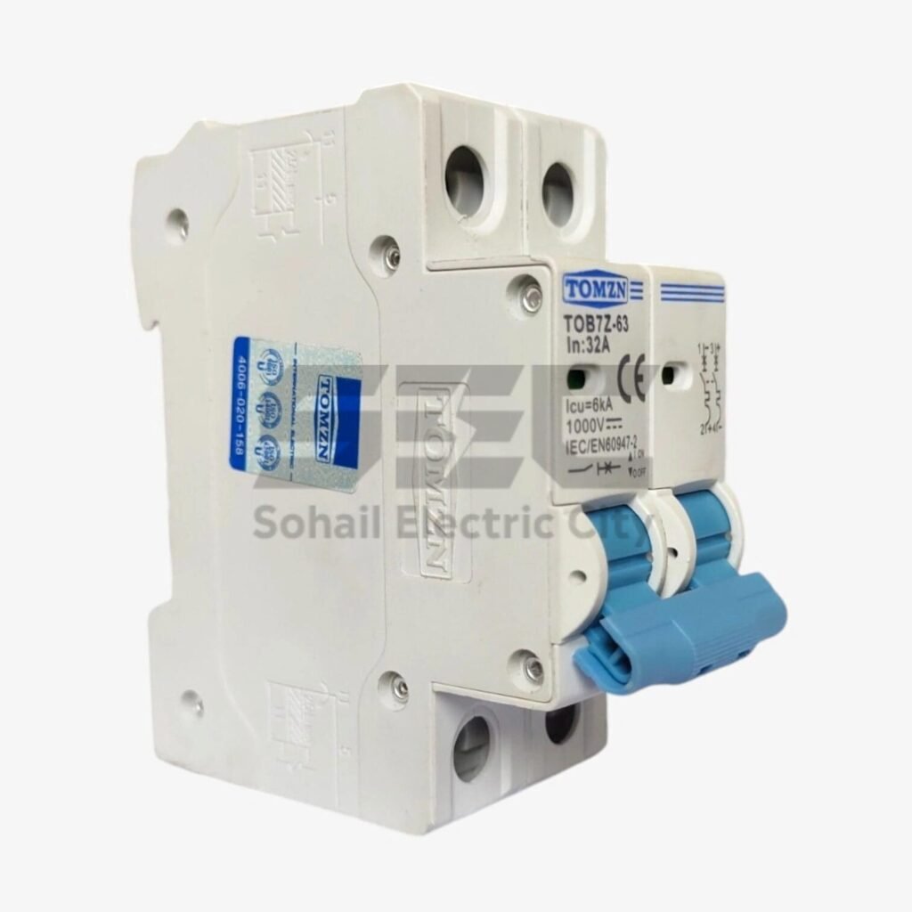 TOMZN TOB7Z-63 32A 2 Pole DC 1000V Solar Circuit Breaker – Reliable Protection for PV Systems