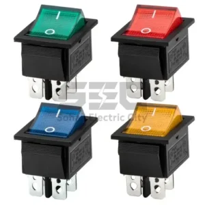 ON/OFF Rocker Switch – DPDT, 4-Pin, AC 250V/15A, with Indicator Light